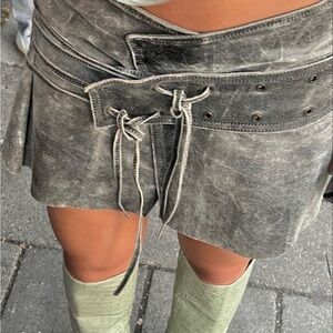 Pinko  Suede Leather Lace Up Grommet Belted Micro Mini Festival  Skirt, USA 6